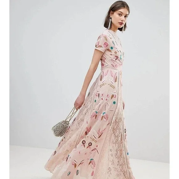 NWT Frock & Frill Allover Embroidered Maxi Dress Beaded Plus Size 24 H14122 - Picture 3 of 12